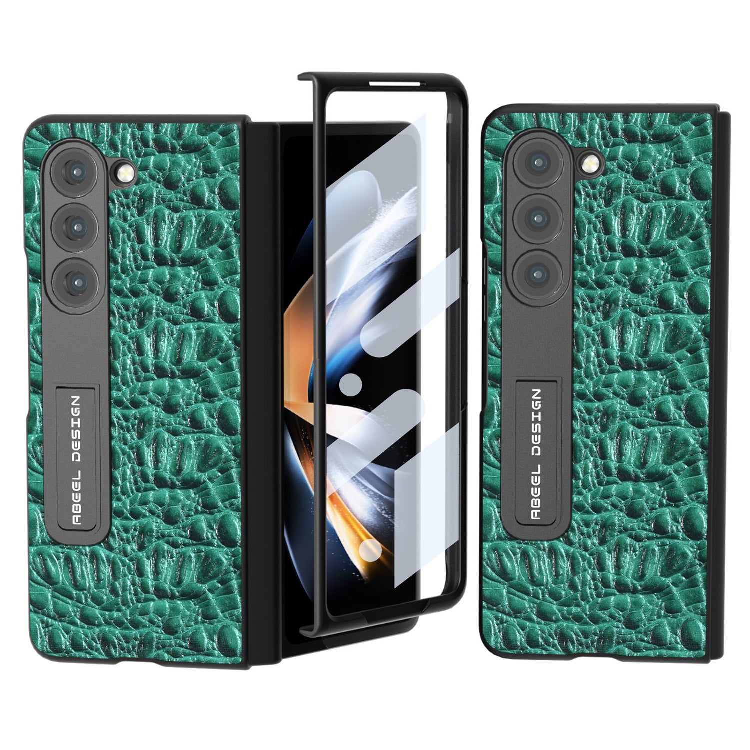 ABEEL For Samsung Galaxy Z Fold5 5G Genuine Cow Leather PC Kickstand Cover Canopy Texture Phone Case Cover with Tempered Glass Screen Film ABEEL For Samsung Galaxy Z Fold5 5G Genuine Cow Leather PC Kickstand Cover Canopy Texture Phone Case Cover with Tempered Glass Screen Film